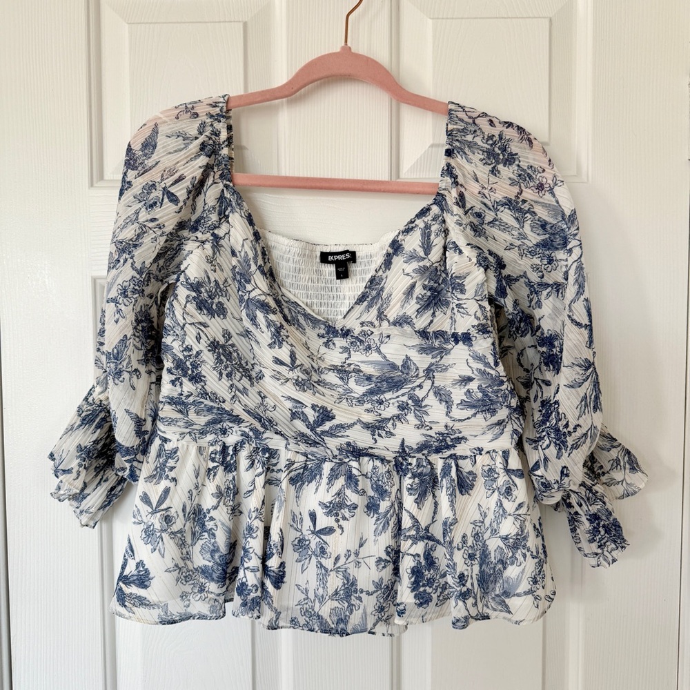 Express Blue and White Patterned Skirt